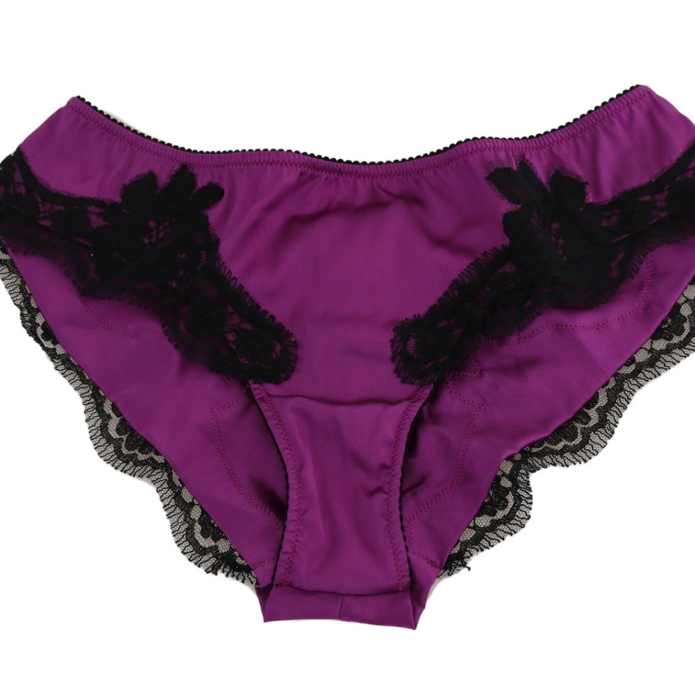 DOLCE & GABBANA Purple Silk Floral Lace Stretch Underwear )XS)